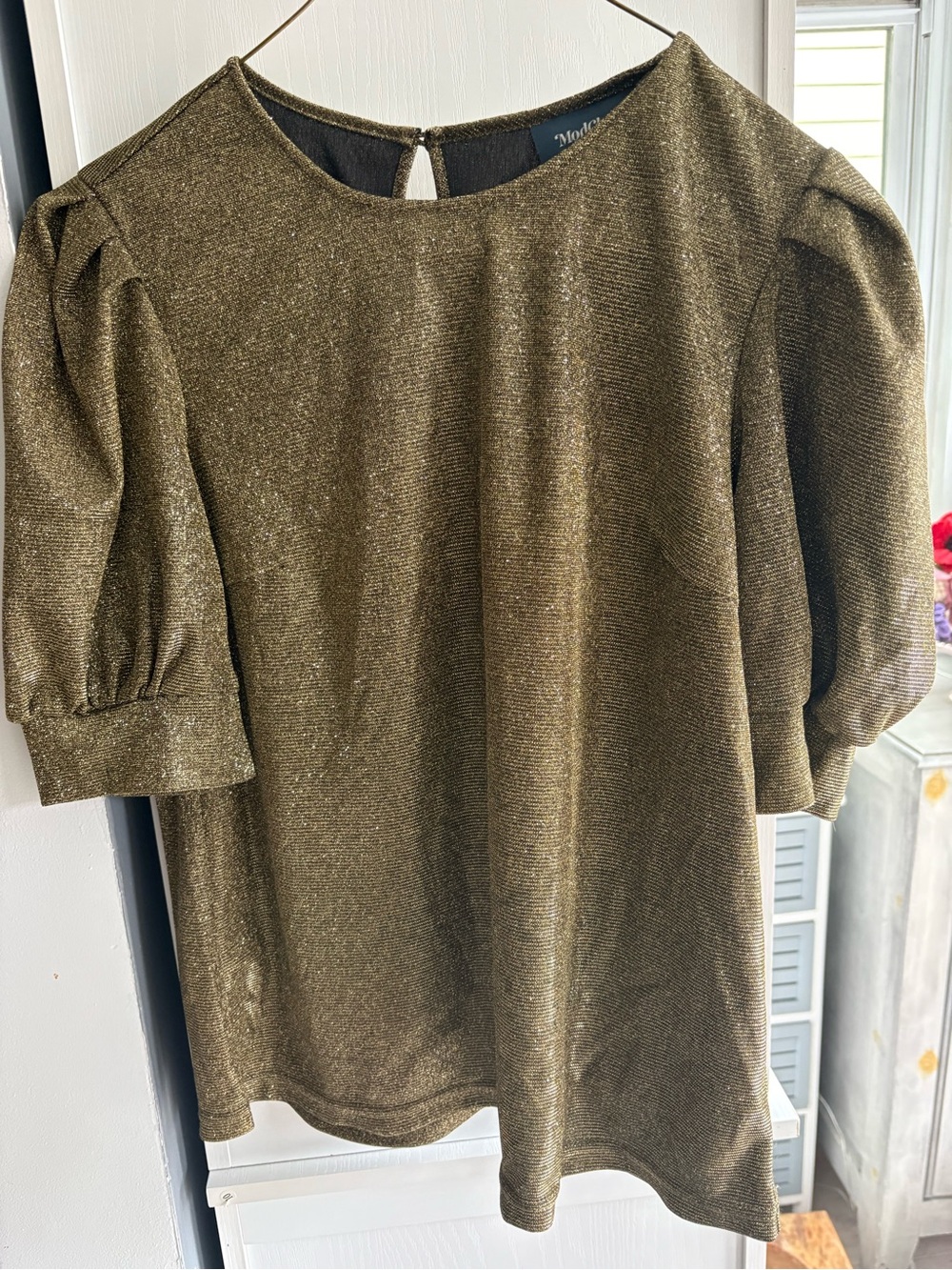 Modcloth Olive Gold Shimmer Top
